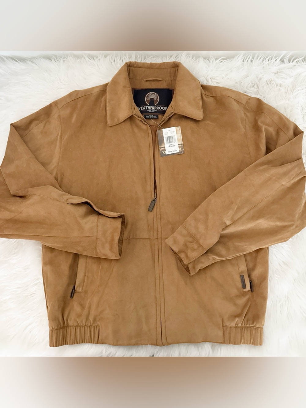 Weatherproof Camel/Tan Suede Zip-Front Bomber Jacket
